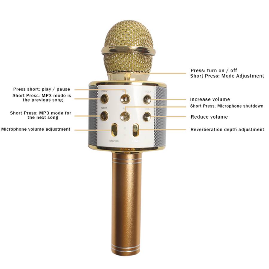 Bluetooth Wireless Microphone Handheld Karaoke Mic USB Mini Home KTV For Music